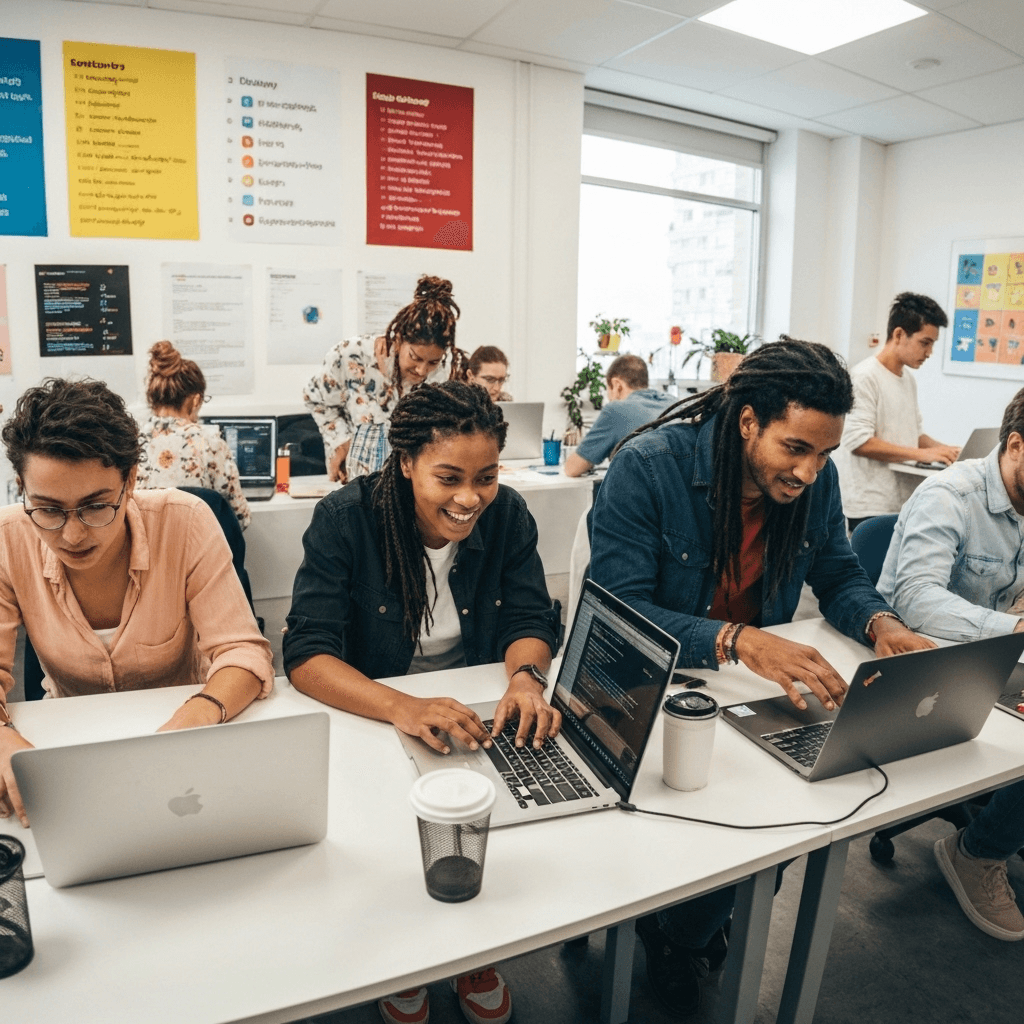 Young developers at bootcamp